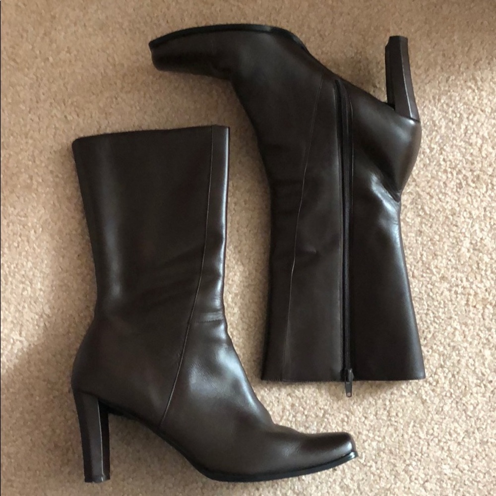 Genuine leather 3 1/2 inch heel boots.